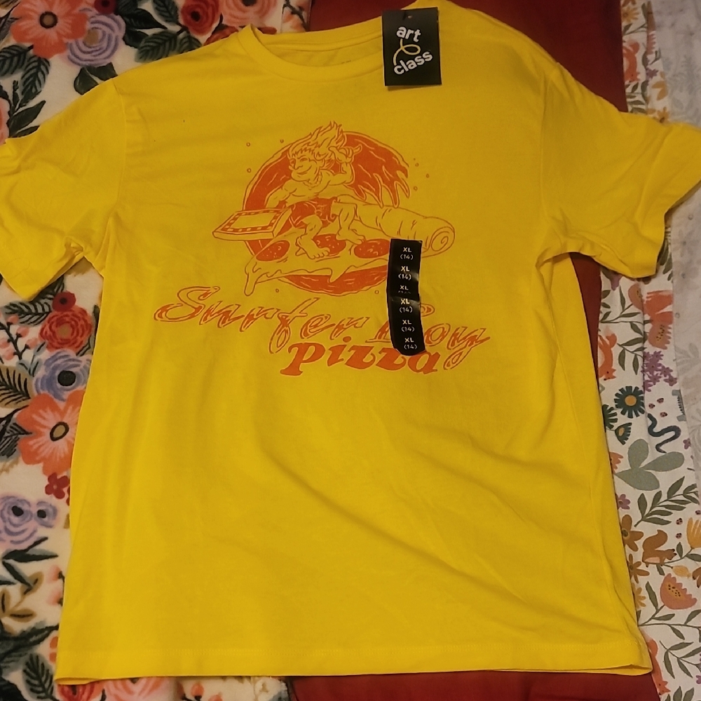 Art Class Stranger Things Surfer Boy Pizza Yellow Tee
